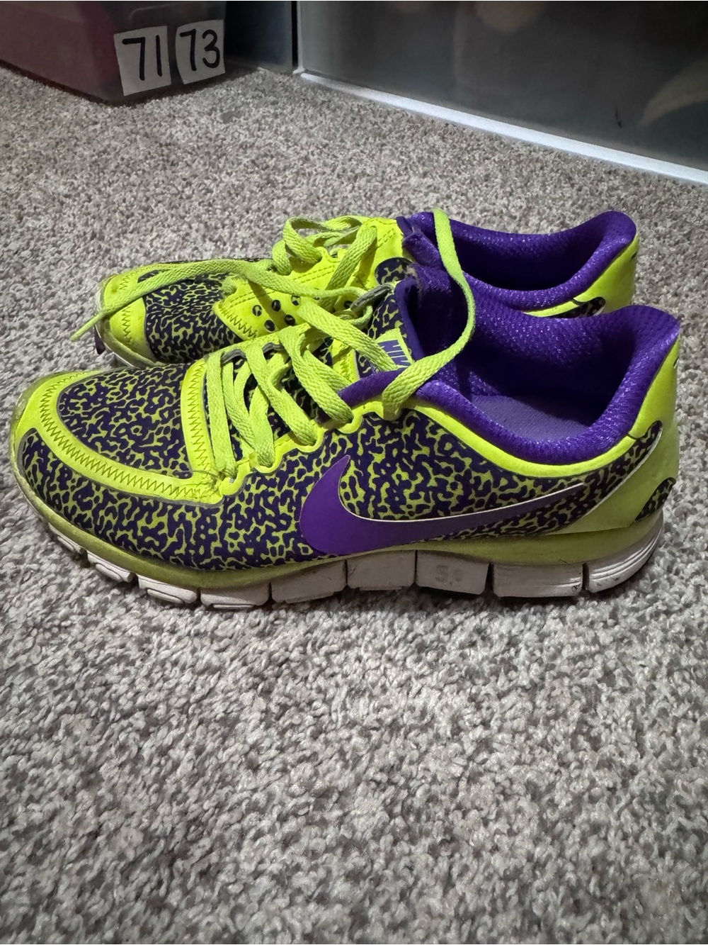 Nike Women’s Neon Yellow and Purple Athletic Sneakers